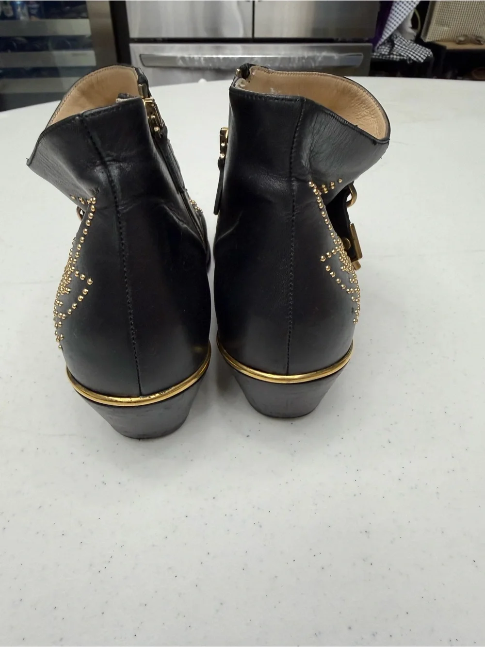 Chloé Susanna Black Studded Leather Ankle Boots Buckle Moto EU 39